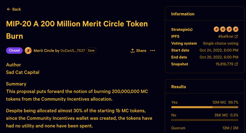 链游公会Merit Circle通过烧毁20%代币提案！MC单周涨25％-第2张图片-比特派