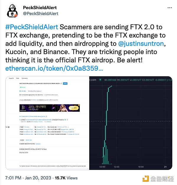 PeckShield：匿名黑客发行FTX 2.0 Token并包装成FTX官方空投-第1张图片-币安下载