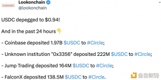 数据：过去24小时内Coinbase向Circle存入19.7亿枚USDC