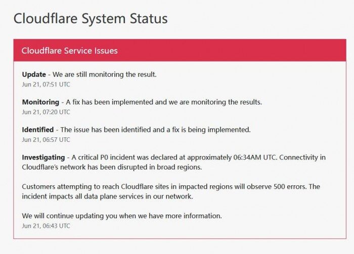 Cloudflare服务宕机波及大量加密货币交易所网站-第1张图片-币安下载 Cloudflare服务宕机波及大量加密货币交易所网站-第1张图片-币安下载